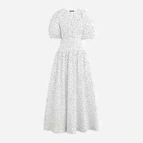 J. Crew Dresses J Crew Womens White Puffsleeve Smockedwaist Midi